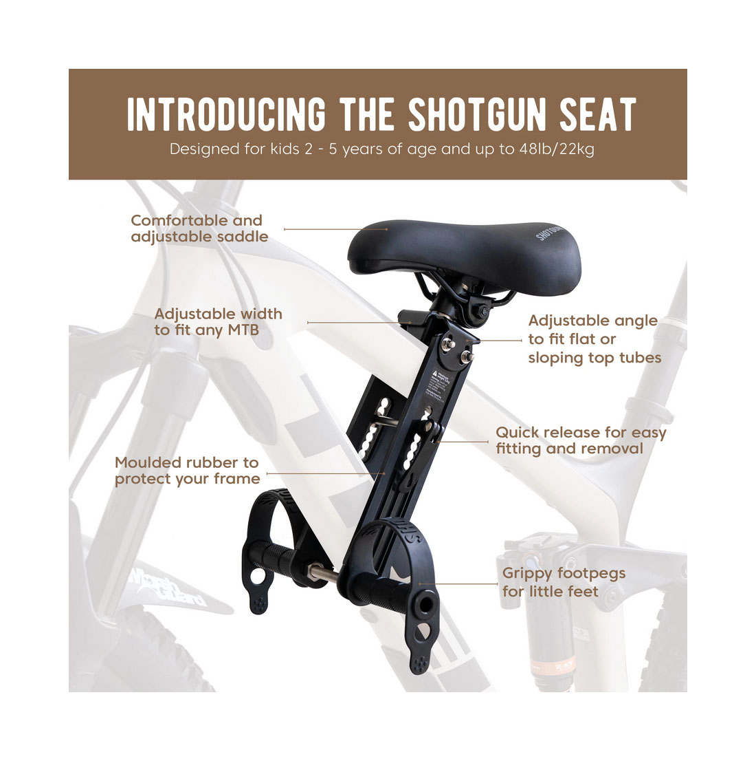 Kids Ride Shotgun Front Mounted MTB Seat 25yr Old Black